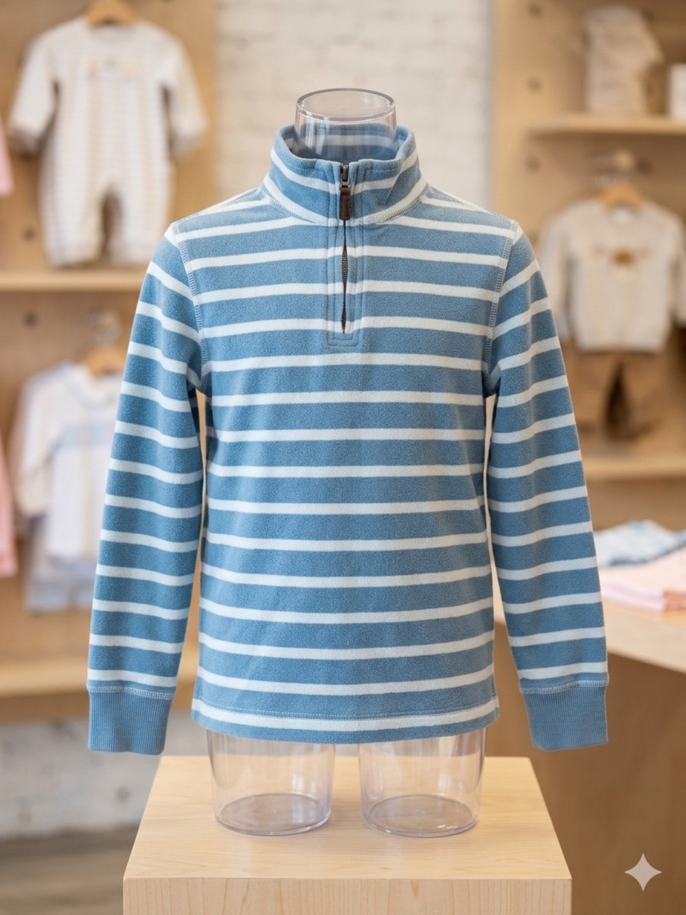 Crewcuts Blue Striped Half-Zip Long Sleeve Tee